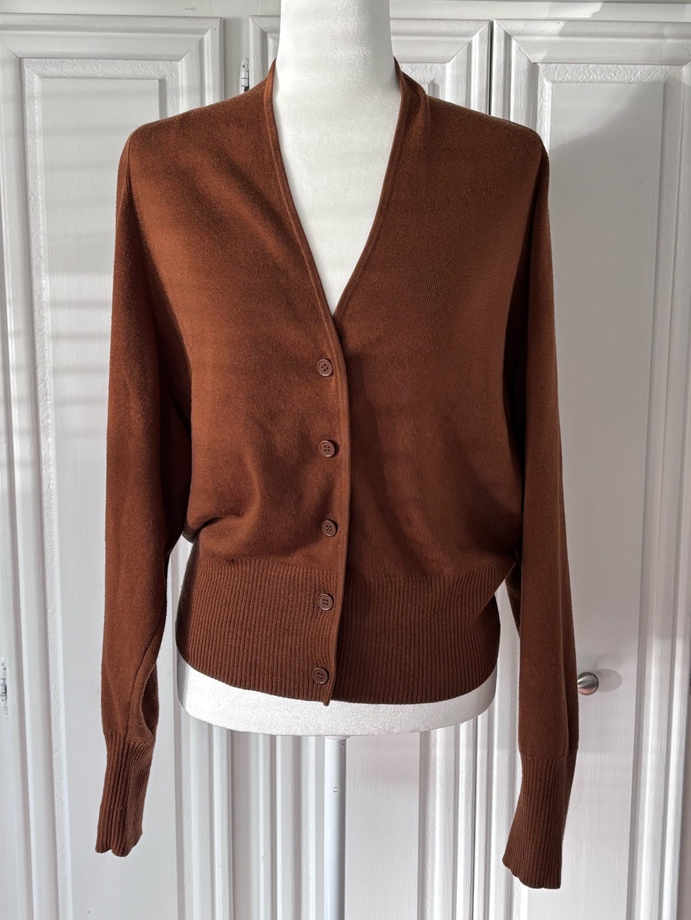 COS Wool Blend V-Neck Cardigan Brown Button Front Size S